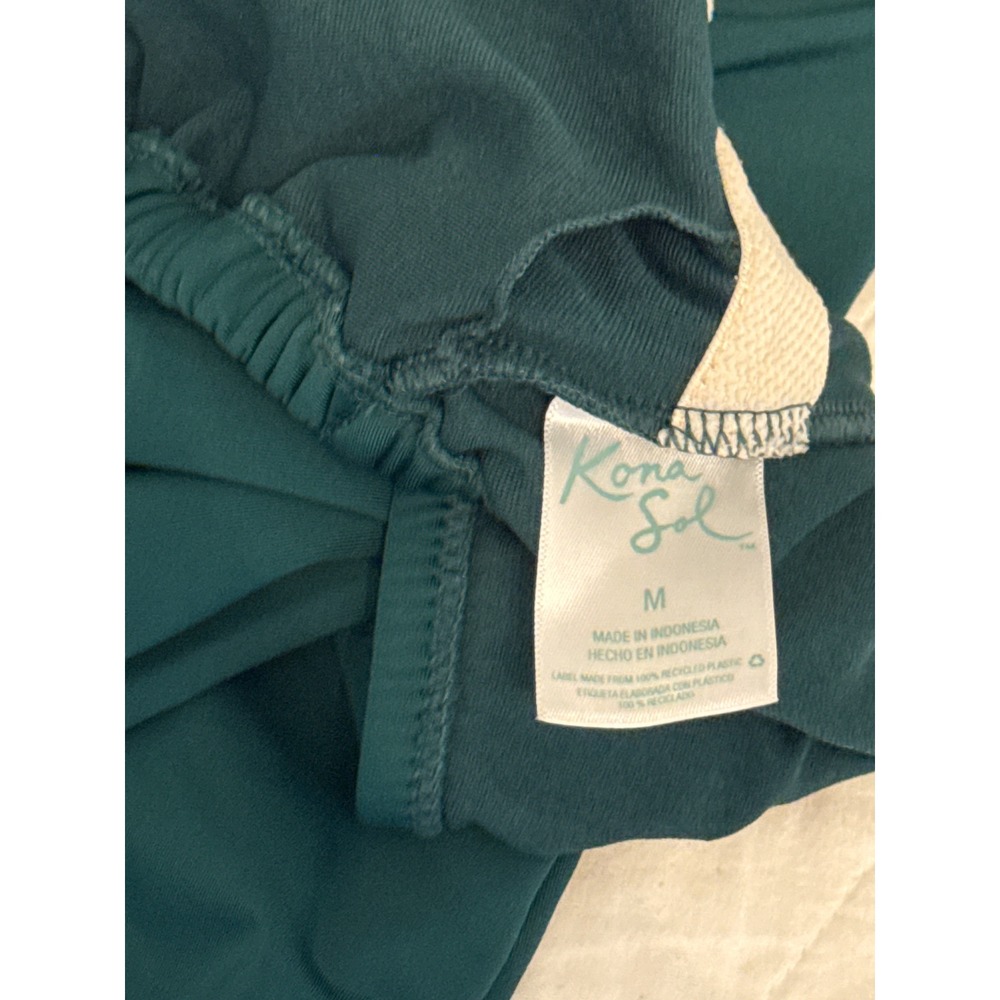 Kona Sol Women's One Piece Swimsuit medium Green V Neck Ruched Straps - Picture 3 of 5